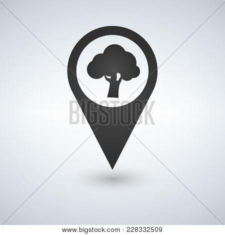 Forest Location Icon. Tree Inside Pinpoint. Vector Isolated Illustration