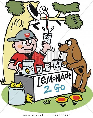 Vector sarjakuva poika myy limonadi
