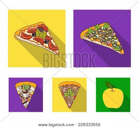 A Slice Of Pizza With Different Ingredients. Different Pizza Set Collection Icons In Flat Style Vect