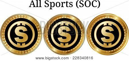 Set Of Physical Golden Coin All Sports (soc), Digital Cryptocurrency. All Sports (soc) Icon Set. Vec