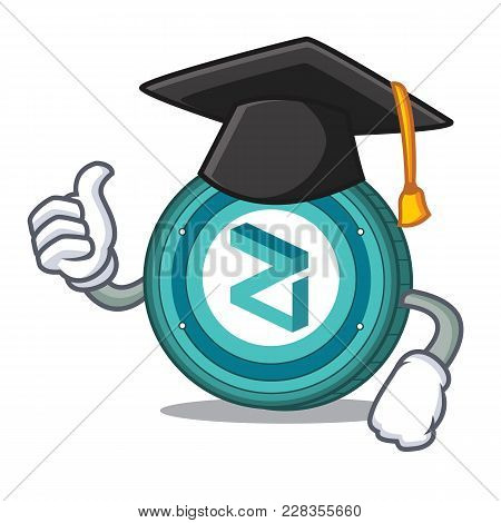 Graduation Zilliqa Coin Character Cartoon Vector Illustration