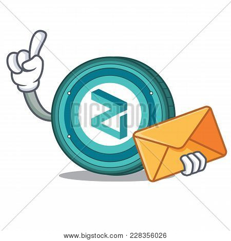 With Envelope Zilliqa Coin Character Cartoon Vector Illustration