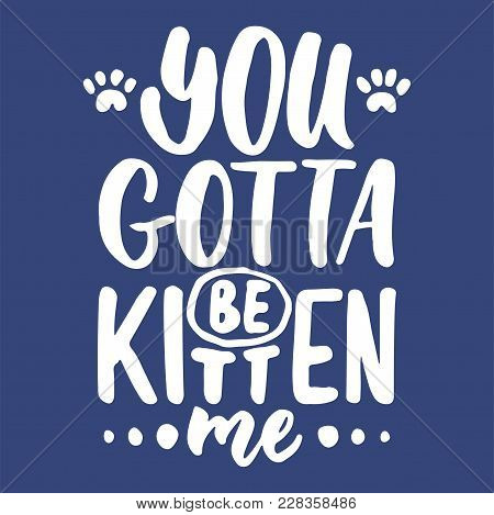 You Gotta Be Kitten Me - Hand Drawn Lettering Phrase For Animal Lovers On The Dark Blue Background. 