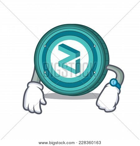 Waiting Zilliqa Coin Macot Cartoon Vector Illustration