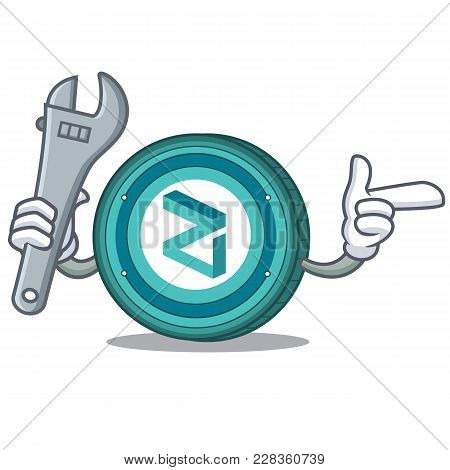 Mechanic Zilliqa Coin Macot Cartoon Vector Illustration