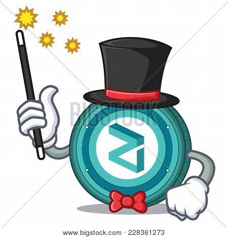 Magician Zilliqa Coin Macot Cartoon Vector Illustration