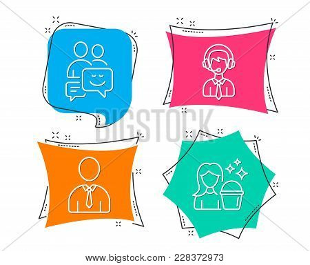 Set Of Communication, Human And Shipping Support Icons. Cleaning Sign. Business Messages, Person Pro