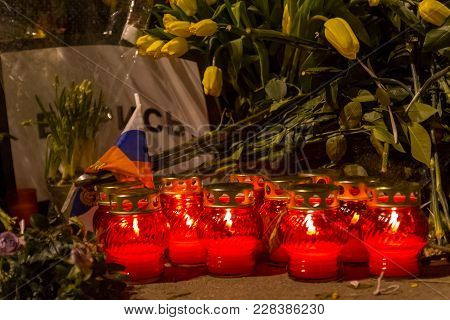 February 25, 2018, Russia, Moscow. Memorial To Boris Nemtsov In The Center Of Moscow, Bolshoy Moskov