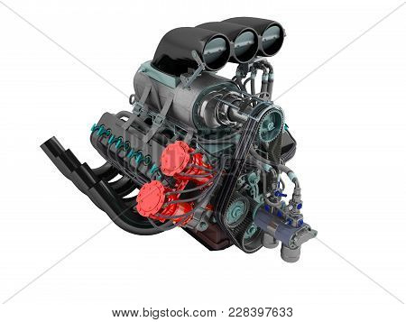 Car Turbo Red Blue Perspective On The Left 3d Render On A White Background No Shadow