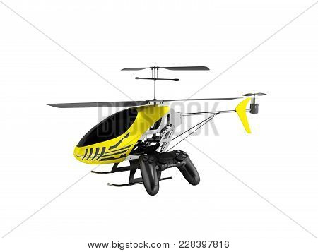 Concept Modern Helicopter On Control Panel Yellow 3d Render On White Background No Shadow