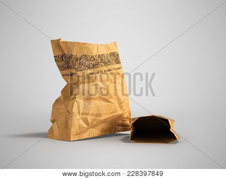 Paper Shopping Bags Opened For Sale In A Supermarket Two 3d Render On A Gray Background With A Shado