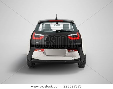 Electric Car Rear Gray Black 3d Render On Gray Background With Shadow