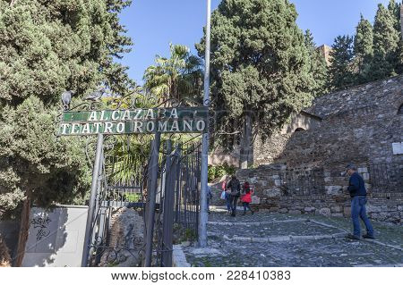 Malaga, Spain- January 22,2018: Historic Monument, La Alcazaba,palatial Fortification.malaga, Spain.