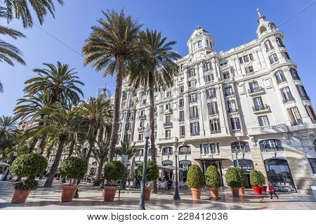 Alicante, Spain- January 18, 2018: Architecture Building Casa Carbonell,emblematic City Point. Alica