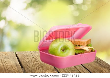 Box Apple Lunch Lunchbox Copy Space Red Isolated