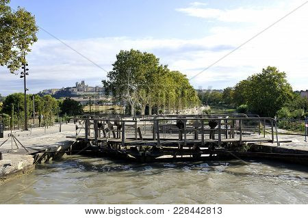 A Lock At Fonserannes On The Canal Du Midi Near Beziers