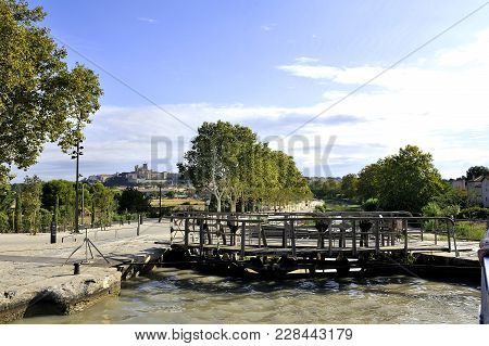 A Lock At Fonserannes On The Canal Du Midi Near Beziers