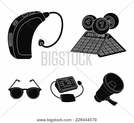 Lottery, Hearing Aid, Tonometer, Glasses.old Age Set Collection Icons In Black Style Vector Symbol S