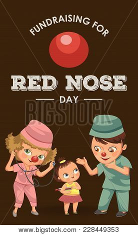 Happy Red Nose Day, Mother Brought Her Daughter To Medical Doctor In Hospital, Mom Fun Clownnose And