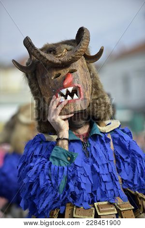 Prilep, Macedonia. February 18 , 2018- Performers From Villale Of Golemo Buchino From Bulgaria Parti