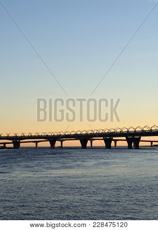 Western High Speed Diameter And Gulf Of Finland At Sunset N Saint Petersburg, Russia.