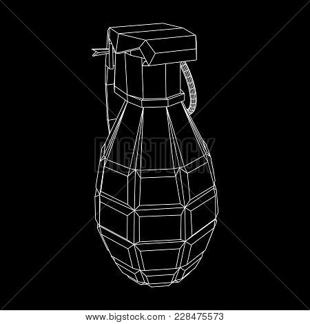 Hand Bomb Frag Grenade Wireframe Low Poly Mesh Vector Illustration