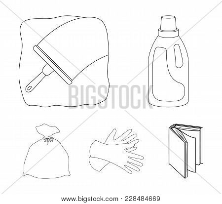 Gel For Washing In A Pink Bottle, Yellow Gloves For Cleaning, A Brush For Glass, A Black Bag For Gar