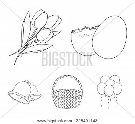 Chocolate Egg, Bells, Basket And Flowers.easter Set Collection Icons In Outline Style Vector Symbol 