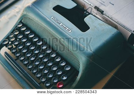 Lisbon, Portugal - February, 2018. Photo Of Retro Objects In The Lounge Of A Cafe In The Suburbs Of 