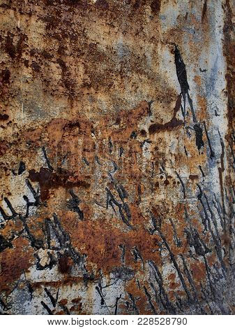 Metal Rust Texture With Black Paint Splashes, Abstract Grunge Background