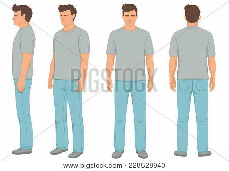 Fashion Man Isolated, Front, Back And Side View, Vector Illustration