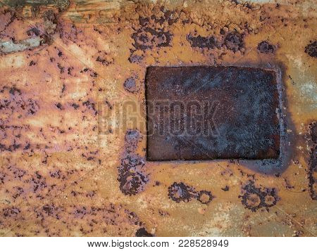Rust Metal Texture With Small Window, Abstract Grunge Background