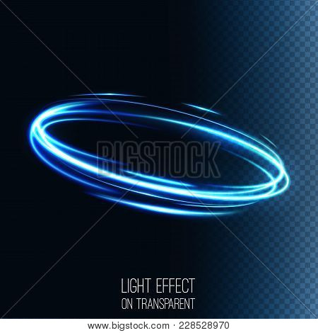 Neon Blurry Circles At Motion . Abstract Luminous Swirl Trail , Slow Shutter Speed Effect . Light Pa