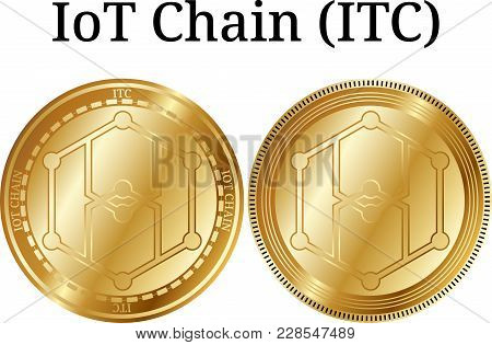 Set Of Physical Golden Coin Iot Chain (itc), Digital Cryptocurrency. Iot Chain (itc) Icon Set. Vecto