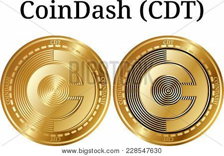 Set Of Physical Golden Coin Coindash (cdt), Digital Cryptocurrency. Coindash (cdt) Icon Set. Vector 