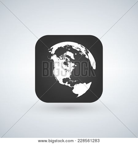 Globe Icon Over Black App Button With Shadow, Vector Illustration