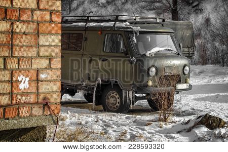 Kazakhstan, Ust-kamenogorsk, February 26, 2018: Uaz 452 - All-wheel Drive Cargo-passenger Off-road V