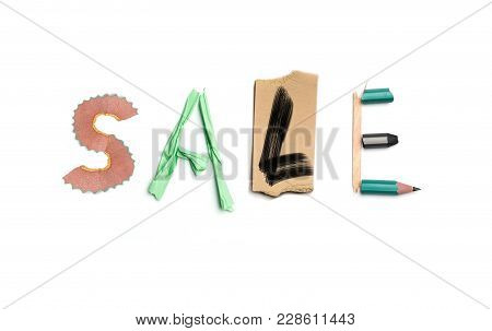 Concept Of Idea With Colorful Crumpled Paper. The Word Sale Created From Office Stationery. The Art,
