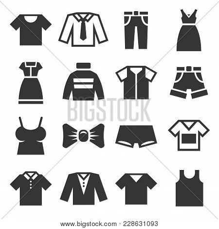 Clothing Icons Set On White Background. Vector Illustration
