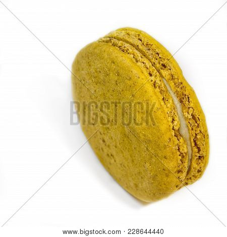 Colorful Macaroon Cookies Yellow On White Background