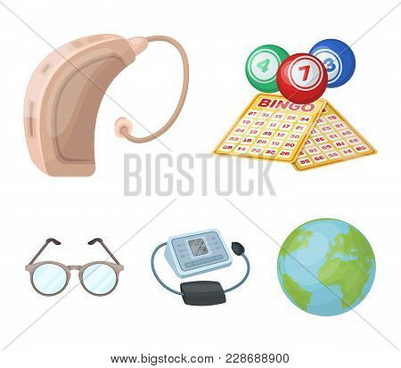 Lottery, Hearing Aid, Tonometer, Glasses.old Age Set Collection Icons In Cartoon Style Vector Symbol
