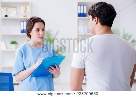Patient visiting doctor for annual regular check-up in hospital 