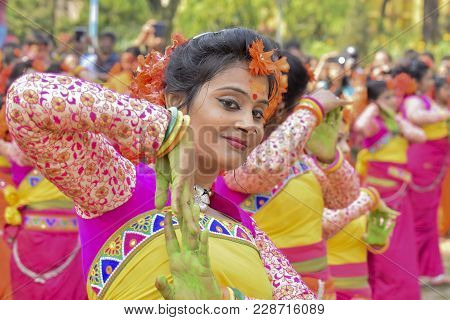 Young Girls Dancing At Holi / Spring Festival.