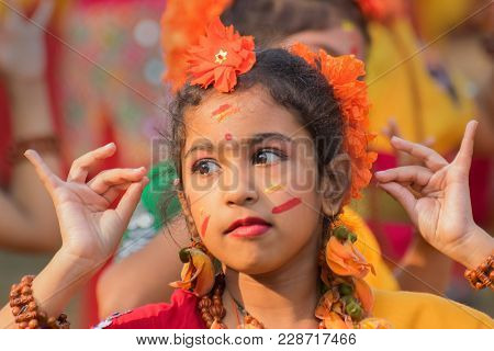 Young Girls Dancing At Holi / Spring Festival.