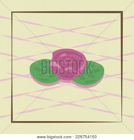 Sweet Fruity Sweet Pink Flower With Green Leaves On A Light Background Of Cakes Illustration.