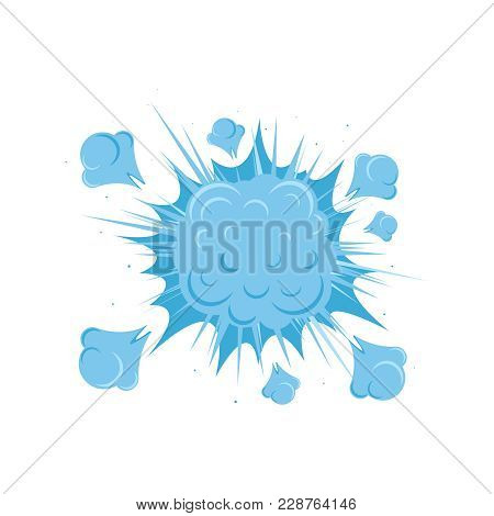 A Blue Explosion Icon With Smoke In Cartoon Style Isolated On White Background. An Explosion Or Boom