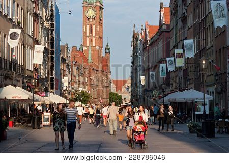 Gdansk, Poland - June 07, 2014: View Of The Town Hall Of Main City From Dluga (long Lane) Street. It