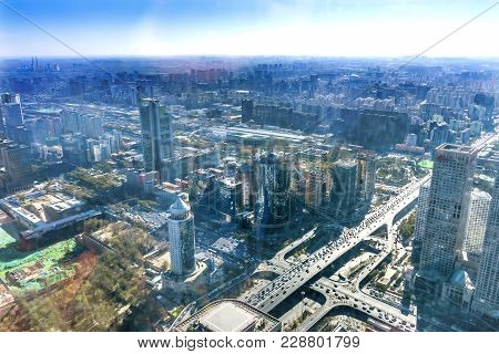 Beijing, China - November 23, 2017 Crossroads Changan Street 3rd Ring Rd Guomao District Yingtai Cit