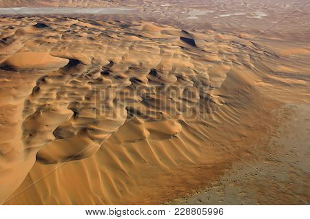 Aerial View Of Sand Dunes At Rub Al Khali