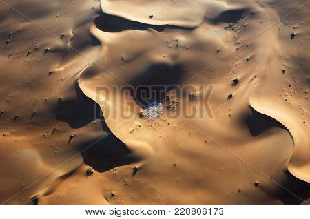 Aerial View Of Sand Dunes At Rub Al Khali